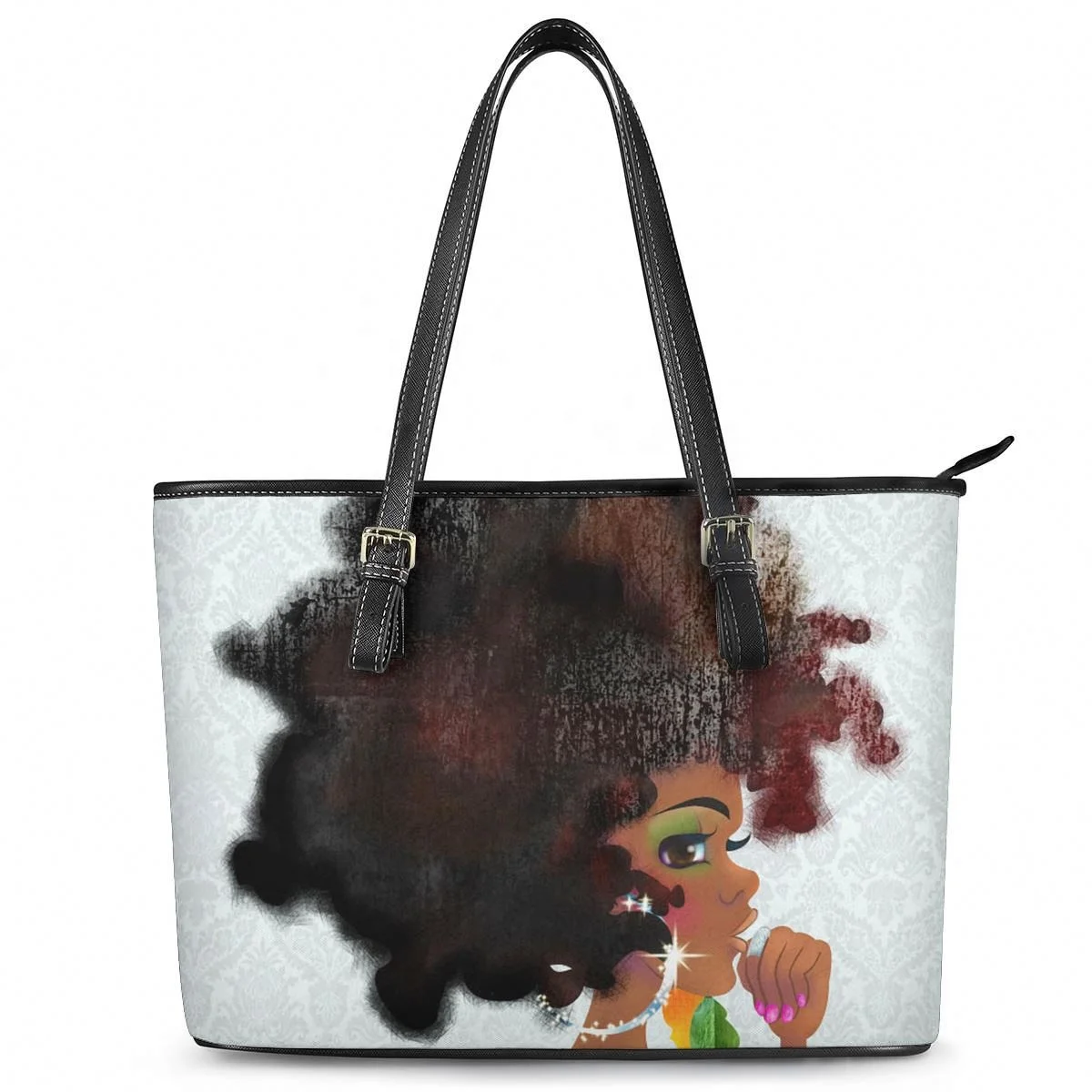 Fashion Tote Bags Print Stylish African Girl Print Cute Handbags Bags with Logo Leather Handbags Clutches 2021 Fashion Handbags, Customized color
Fashion Tote Bags Print Stylish African Girl Print Cute Handbags Bags with Logo Leather Handbags Clutches 2021 Fashion Handbags, Customized color