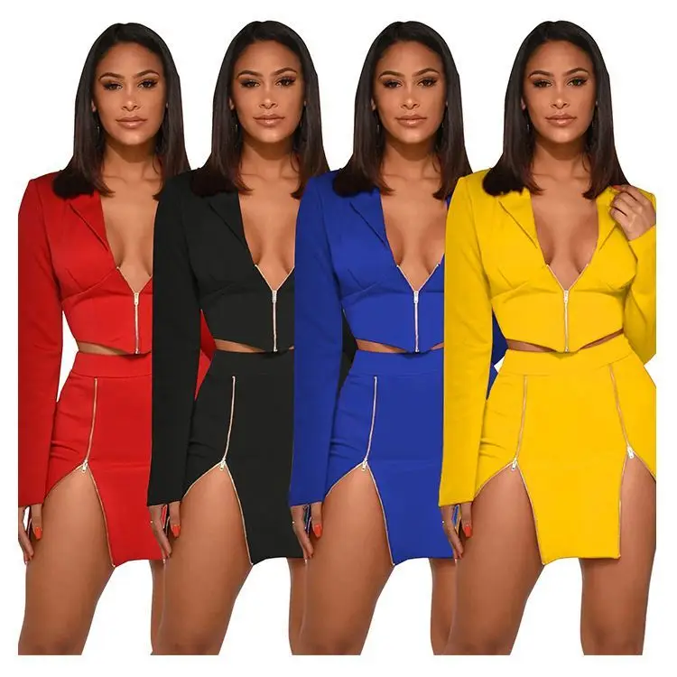 2021 casual solid short blazer zipper slit mini skirt long sleeve 2 Piece dresses Set Women Clothing
2021 casual solid short blazer zipper slit mini skirt long sleeve 2 Piece dresses Set Women Clothing