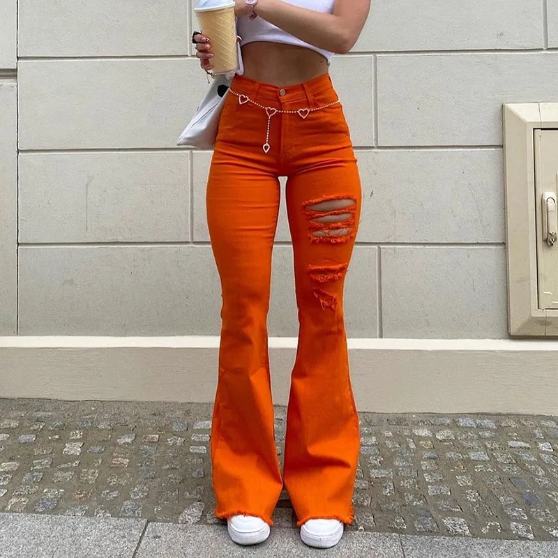 New style jeans fashion raw edge ripped hole high waist skinny flared pants women, Gray
New style jeans fashion raw edge ripped hole high waist skinny flared pants women, Gray
