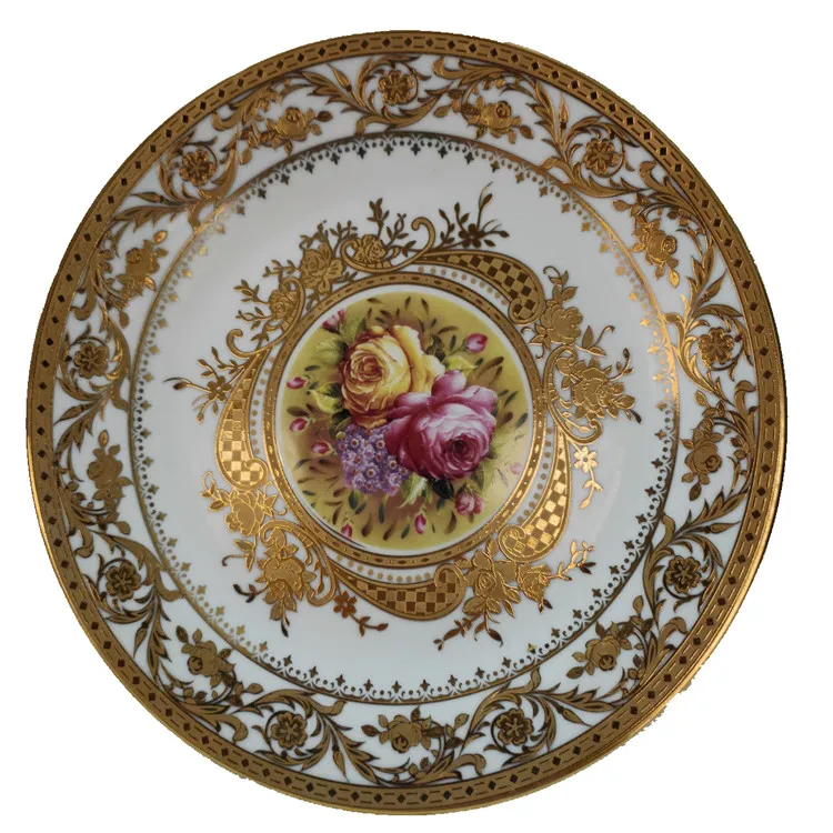 Popular High Fashion Gold Luxury Ceramic Plate Round Plate Tray Dinner Dishes Food Snacks Hollowware
Popular High Fashion Gold Luxury Ceramic Plate Round Plate Tray Dinner Dishes Food Snacks Hollowware