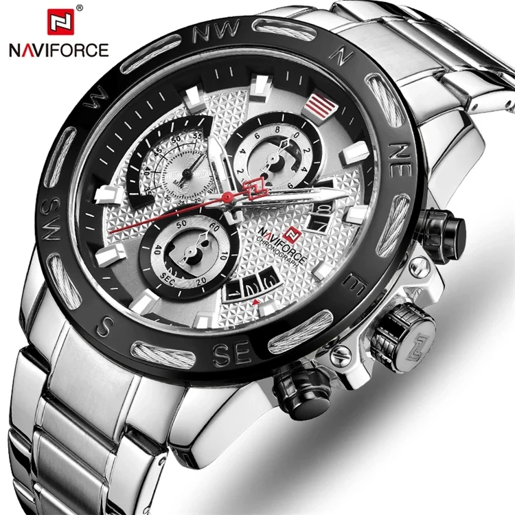 Mens Watches NAVIFORCE Fashion Stainless Steel Quartz Watch Male Army Military Sport Chronograph Wristwatch
Mens Watches NAVIFORCE Fashion Stainless Steel Quartz Watch Male Army Military Sport Chronograph Wristwatch