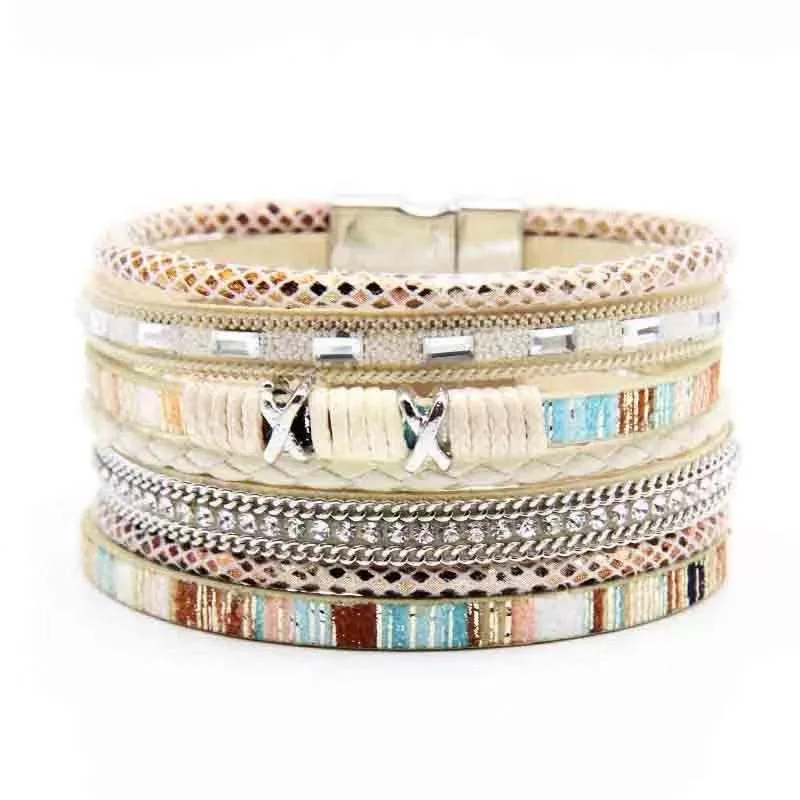 New fashion multi-layer UV plated colorful bangles magnetic buckle rope braided leather bracelet for women, 6 colors
New fashion multi-layer UV plated colorful bangles magnetic buckle rope braided leather bracelet for women, 6 colors