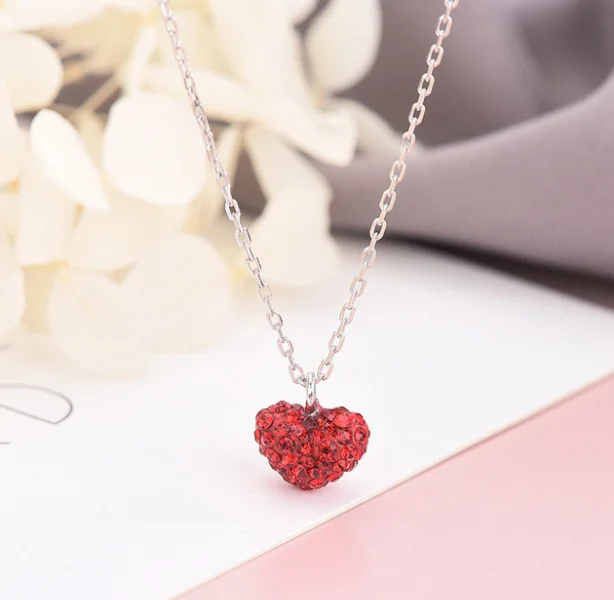 925 silver Korean sweet and temperament full rhinestone red heart pendant necklace women, 1 color
925 silver Korean sweet and temperament full rhinestone red heart pendant necklace women, 1 color