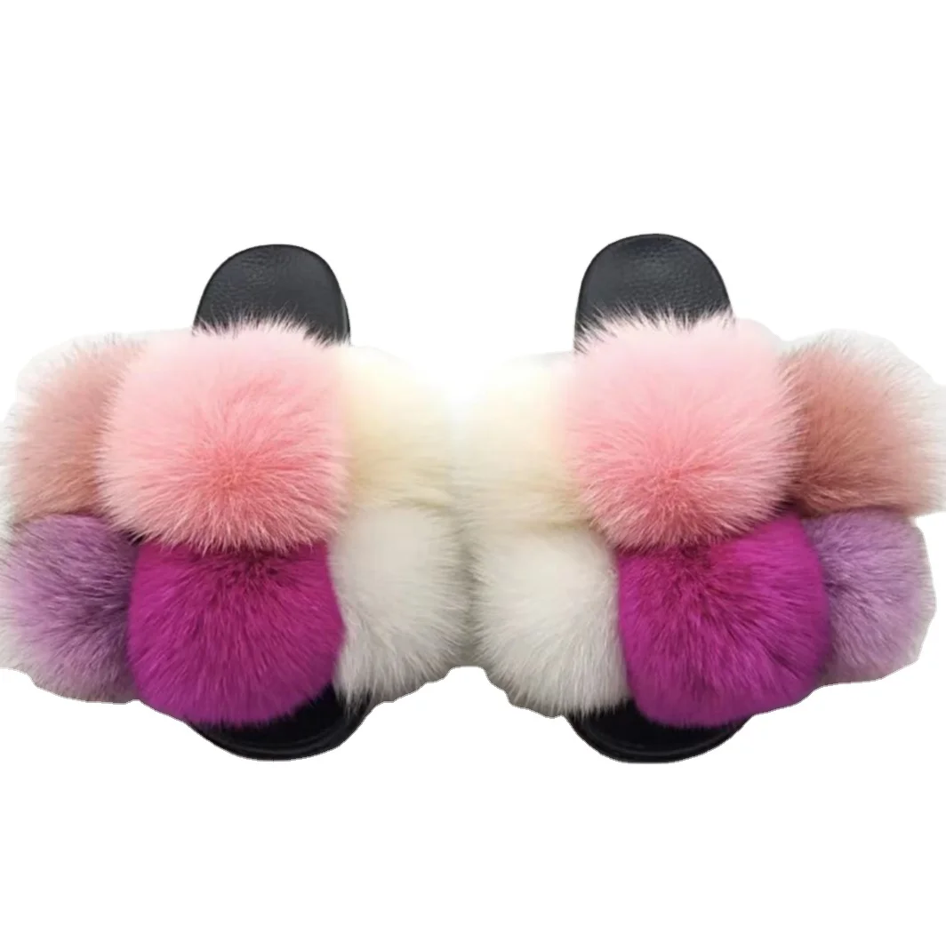 Real fox hair slippers rainbow color mixed color summer slippers fox fur slides custom women fur slide
Real fox hair slippers rainbow color mixed color summer slippers fox fur slides custom women fur slide