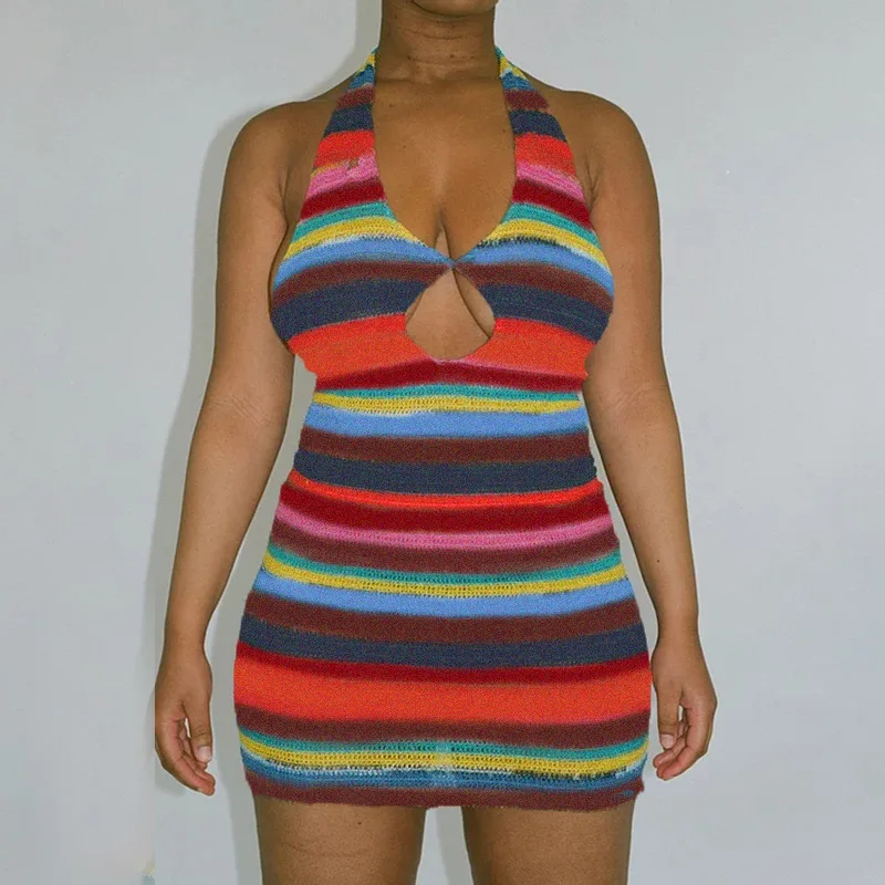 XUQING Wholesale 2021 summer casual trendy halter hollow out bodycon knit stripe mini contrast color dresses for women, Photos show
XUQING Wholesale 2021 summer casual trendy halter hollow out bodycon knit stripe mini contrast color dresses for women, Photos show