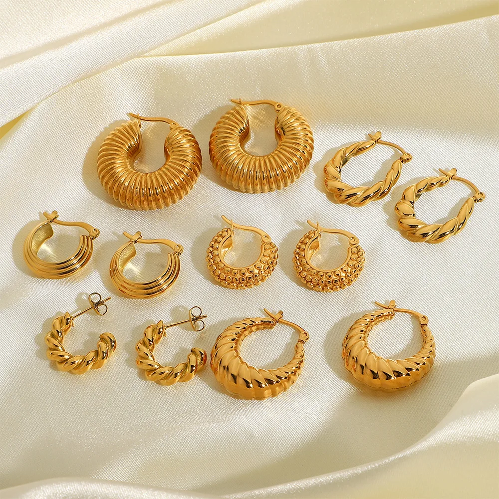 18K Gold Plated Hoop Earrings Dainty Vintage Stainless Steel Statement Big Twisted Hoop Earrings for Women
18K Gold Plated Hoop Earrings Dainty Vintage Stainless Steel Statement Big Twisted Hoop Earrings for Women