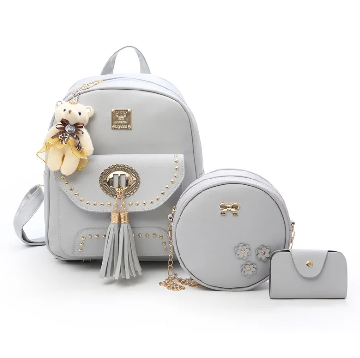 Top Quality PU Backpacks Korean Bags Fashion PU Leather Backpack Set 3 Pcs in 1 for girls backpack bag school, White,black,gray,pink
Top Quality PU Backpacks Korean Bags Fashion PU Leather Backpack Set 3 Pcs in 1 for girls backpack bag school, White,black,gray,pink