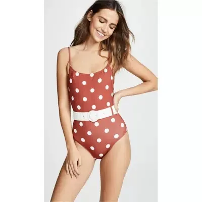 Vintage Red Polka Dot One Piece Swimsuit Backless Adjustable shoulder strap swimwear With Belt 
Vintage Red Polka Dot One Piece Swimsuit Backless Adjustable shoulder strap swimwear With Belt