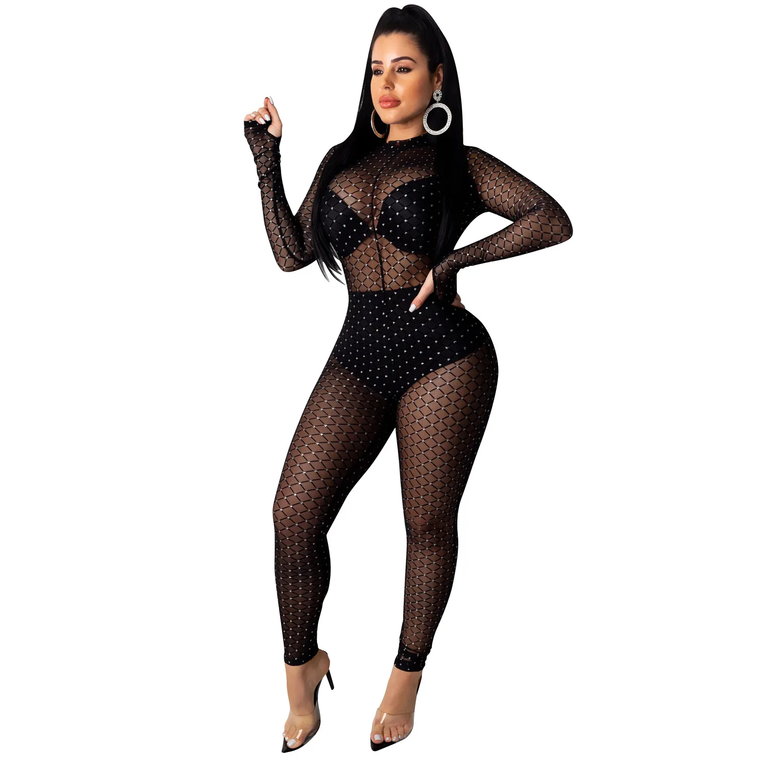 RsCY1207 sexy tight black gauze jumpsuits women turtleneck see-through club bodysuits party, Shown
RsCY1207 sexy tight black gauze jumpsuits women turtleneck see-through club bodysuits party, Shown