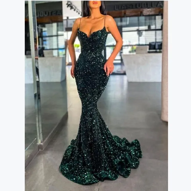 Spaghetti Strap Green Blue sequins Mermaid Hem Ball Gowns Women Evening Dresses, Solid color
Spaghetti Strap Green Blue sequins Mermaid Hem Ball Gowns Women Evening Dresses, Solid color