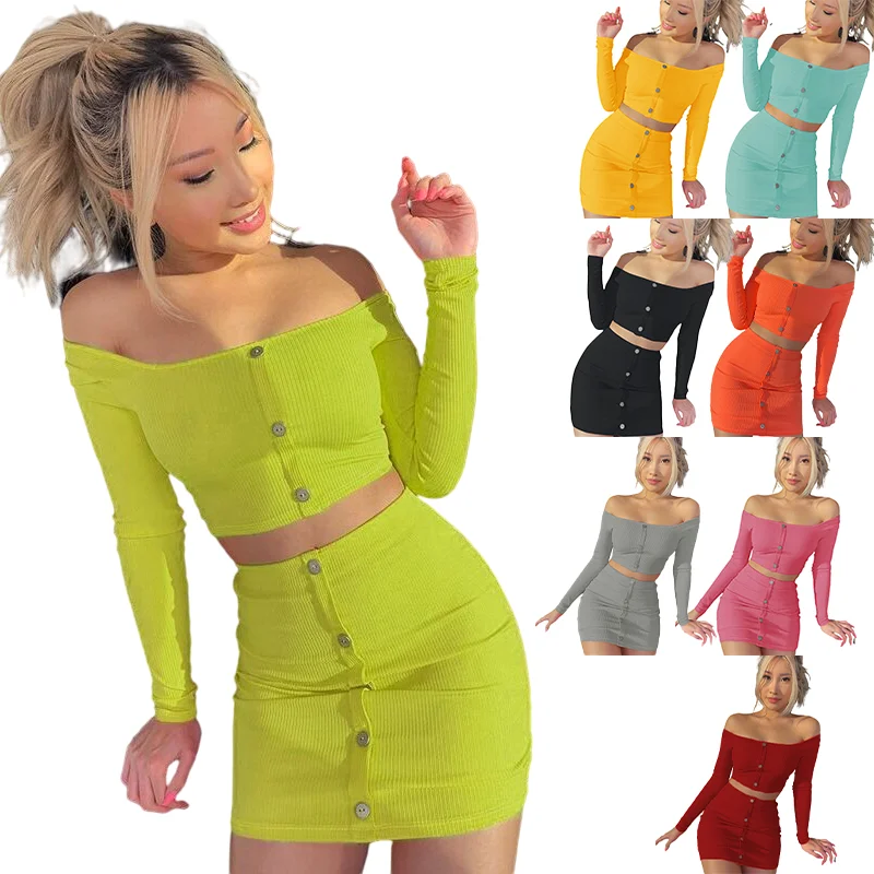2022 New Off Shoulder soild color button knit crop top and mini skirts two piece set outfits custom two piece skirt set, Picture color
2022 New Off Shoulder soild color button knit crop top and mini skirts two piece set outfits custom two piece skirt set, Picture color