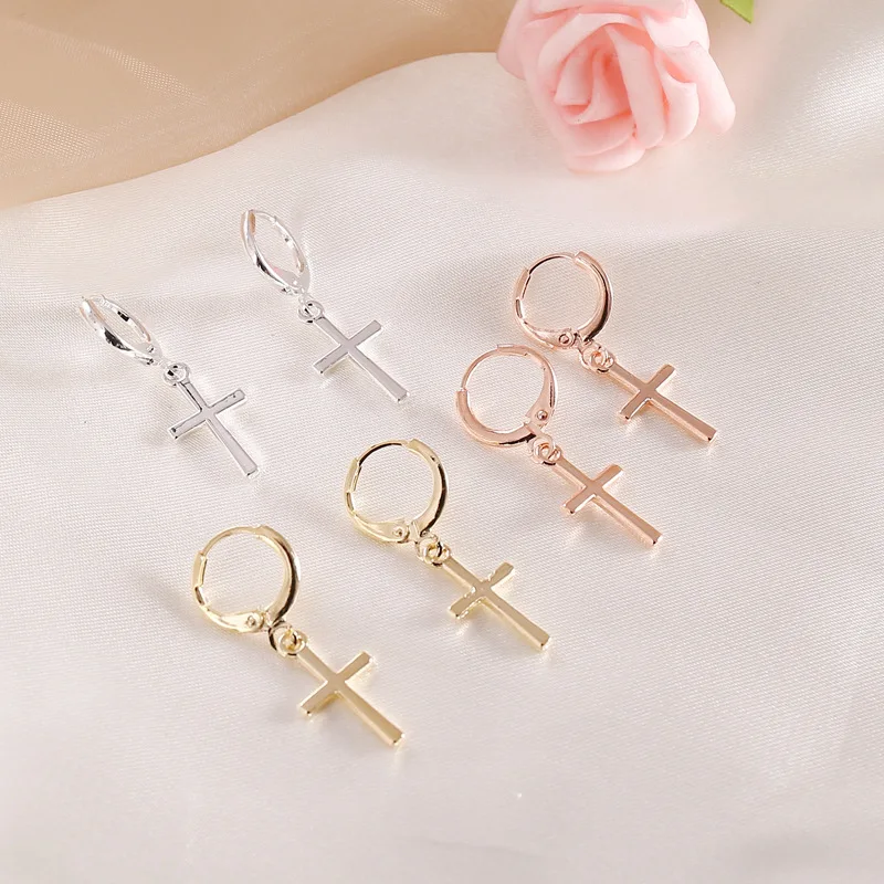 Simple Gold Plated Cross Hoop Earrings Fine Jewelry Religious High Quality Rose Gold Ear Cross Earrings Dangle For Men Women
Simple Gold Plated Cross Hoop Earrings Fine Jewelry Religious High Quality Rose Gold Ear Cross Earrings Dangle For Men Women