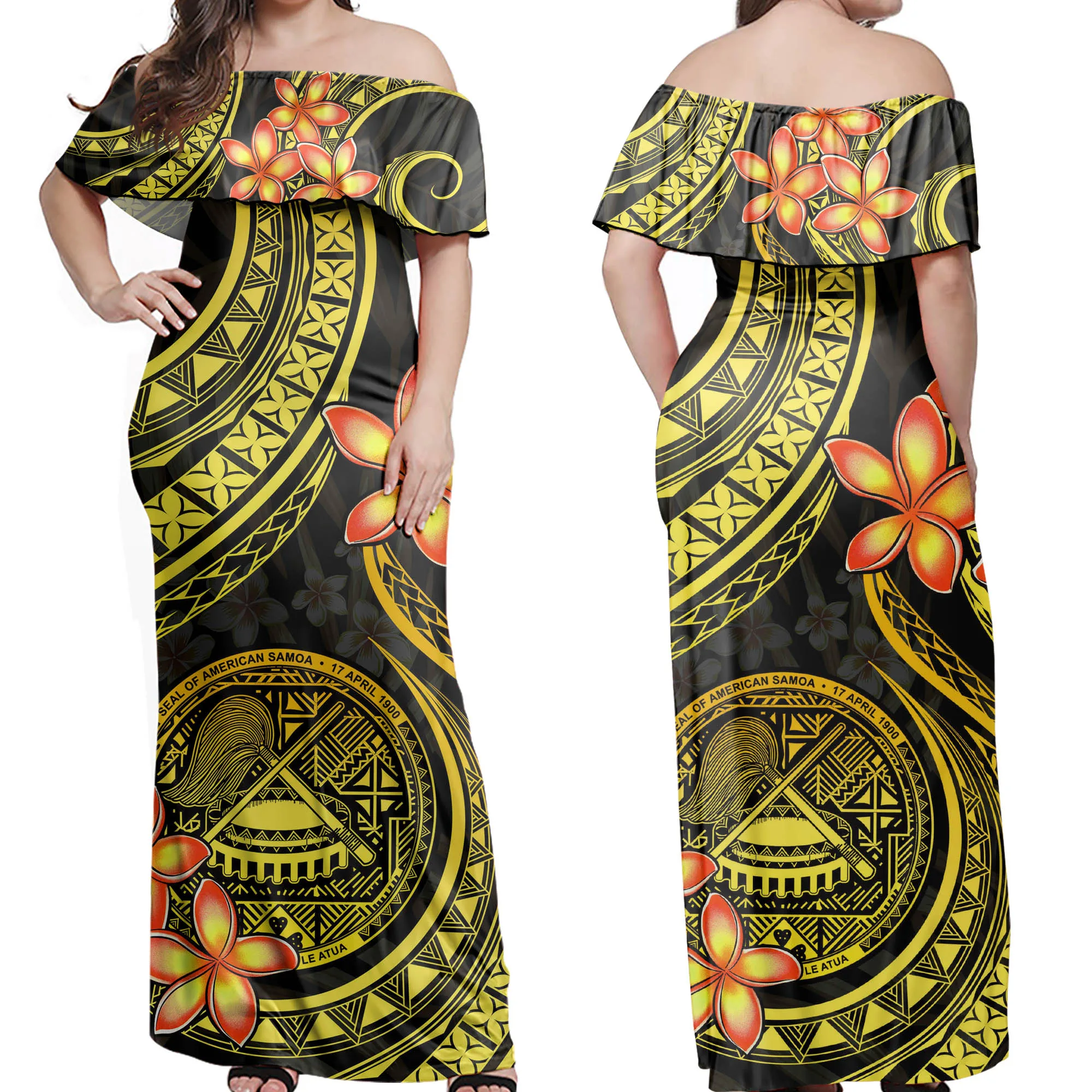 Yellow American Polynesian Dresses Floral 3D Print Party Maxi Samoan Dress Off Shoulder 5XL Evening Casual Plus Size Women Dress, Customized color 
Yellow American Polynesian Dresses Floral 3D Print Party Maxi Samoan Dress Off Shoulder 5XL Evening Casual Plus Size Women Dress, Customized color