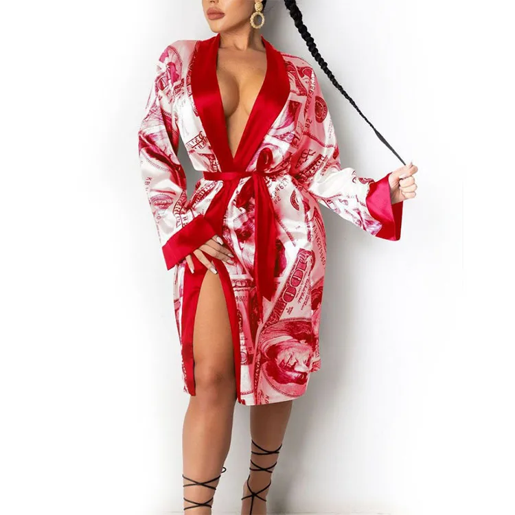 Ladies Long Sleeve Night Gown Robe Pijamas Dollar Printed Bathrobe Silk Pajamas Women's Sleepwear, Red,pink,black,coffee
Ladies Long Sleeve Night Gown Robe Pijamas Dollar Printed Bathrobe Silk Pajamas Women's Sleepwear, Red,pink,black,coffee