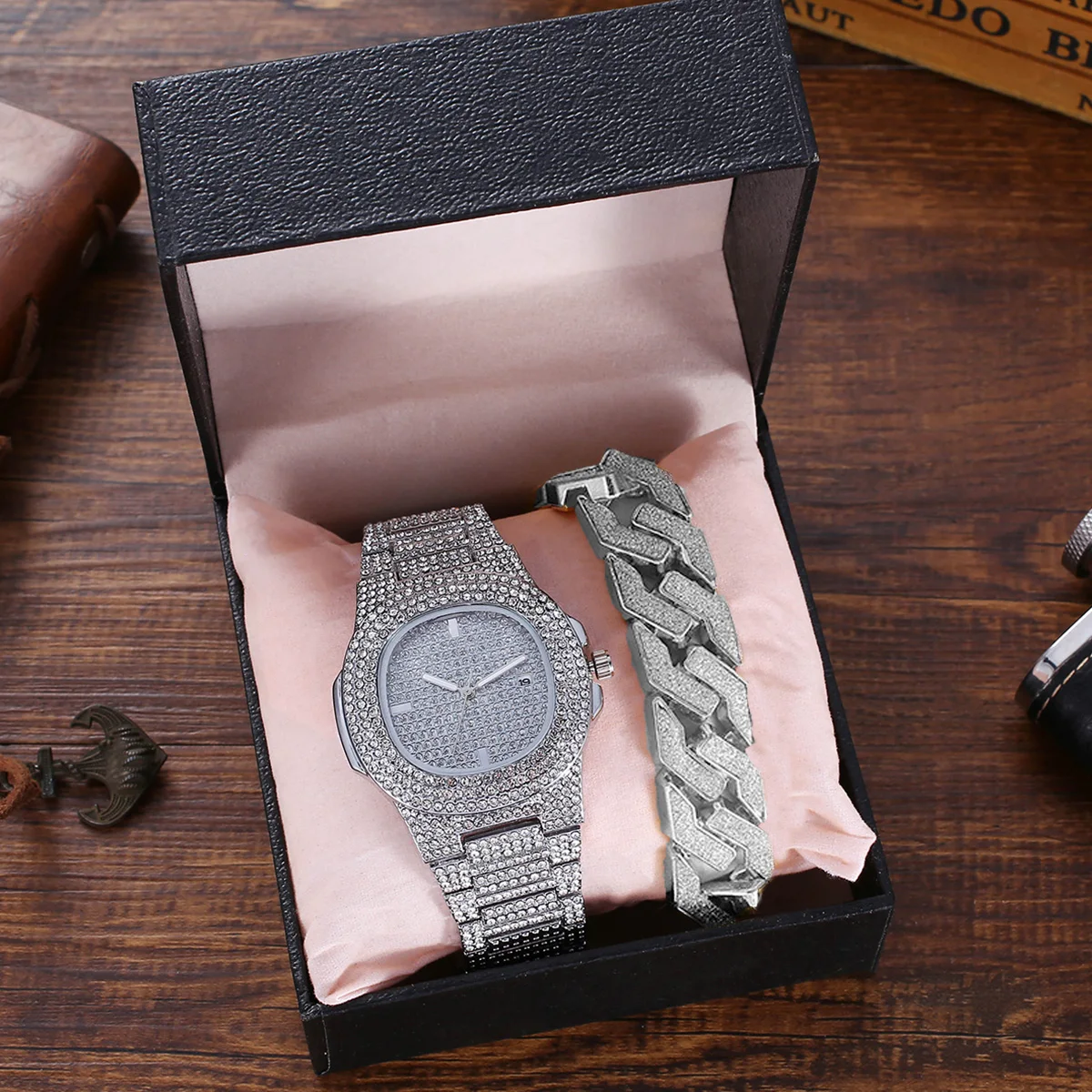 Hip Hop 2PCS Steampunk Big Face Watch+Bracelet Bling AAA+ Iced Out Alloy Rhinestones Thorns Cuban Link Chains For Men Jewelry
Hip Hop 2PCS Steampunk Big Face Watch+Bracelet Bling AAA+ Iced Out Alloy Rhinestones Thorns Cuban Link Chains For Men Jewelry