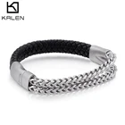 KALEN 220mm Long Braided Leather Steel Magnet Clasp Charm Bracelet For Men