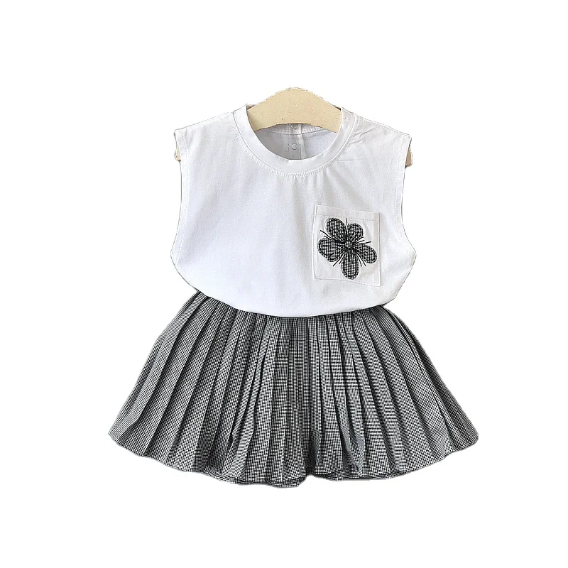 Fashion wholesale summer new sleeveless t-shirt vest plaid skirt two-piece kids children clothing girls suit
Fashion wholesale summer new sleeveless t-shirt vest plaid skirt two-piece kids children clothing girls suit