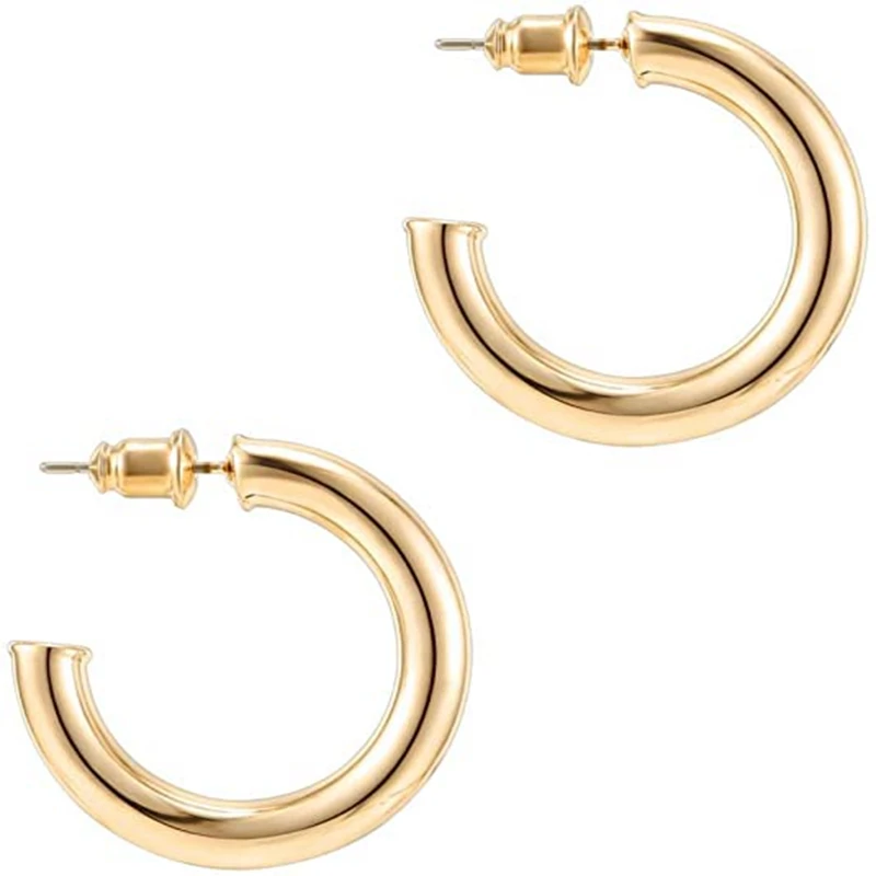 

14K Gold Colored Lightweight Chunky Open Hoops Gold Hoop Earrings for Women
