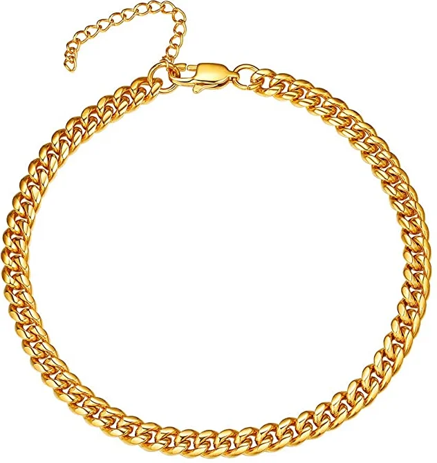 

18K Gold Plated Stainless Steel Chain Anklet Summer Beach Jewelry Men Women Miami Cuban Link Curb Bracelet Anklet, Gold,rose gold,black and silver