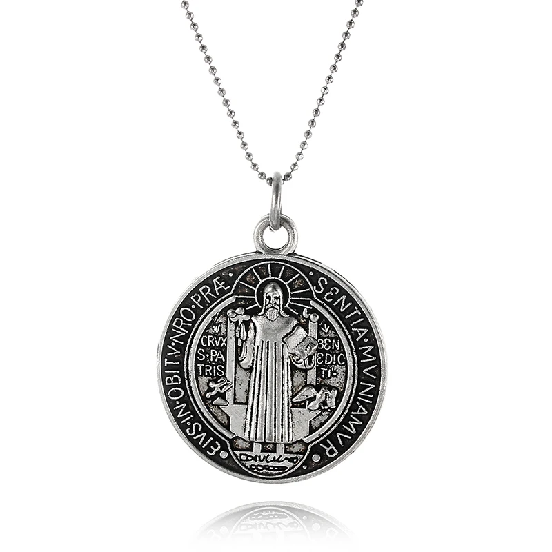 Antique silver religious necklace saint benedetto round figure charm pendant necklace for men and women jewelry, Picture
Antique silver religious necklace saint benedetto round figure charm pendant necklace for men and women jewelry, Picture