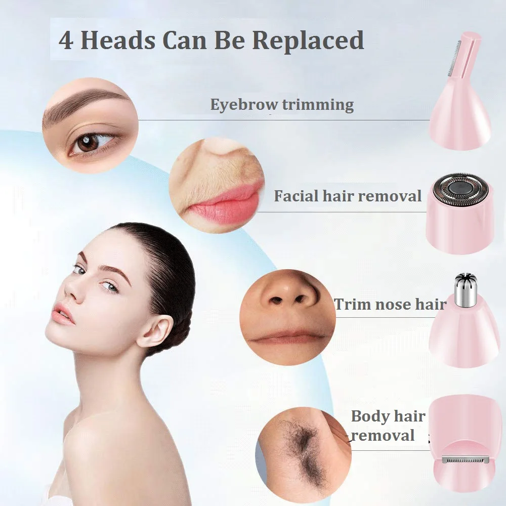 2021 New 4In1 Women Painless Face Shaver Eyebrow Trimmer Nose Hair Clipper Professional USB Electric Multifunction Bikini Pruner, Pink
2021 New 4In1 Women Painless Face Shaver Eyebrow Trimmer Nose Hair Clipper Professional USB Electric Multifunction Bikini Pruner, Pink