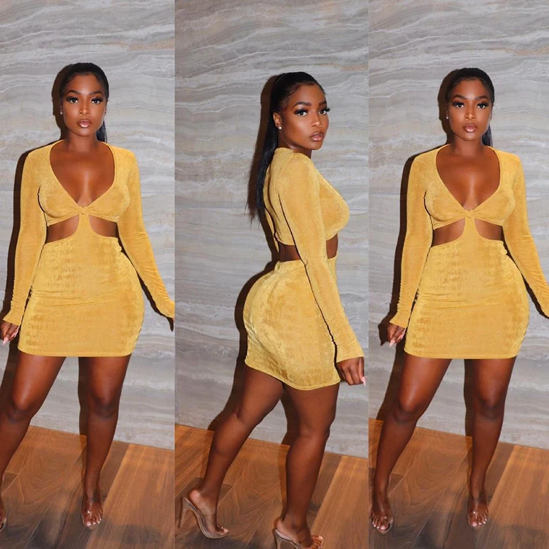 W1156 Autumn Fashion V-neck Solid Color Hollow Out Sexy Partywear Bodycon Mini Dress Women Casual Clothes, As picture
W1156 Autumn Fashion V-neck Solid Color Hollow Out Sexy Partywear Bodycon Mini Dress Women Casual Clothes, As picture