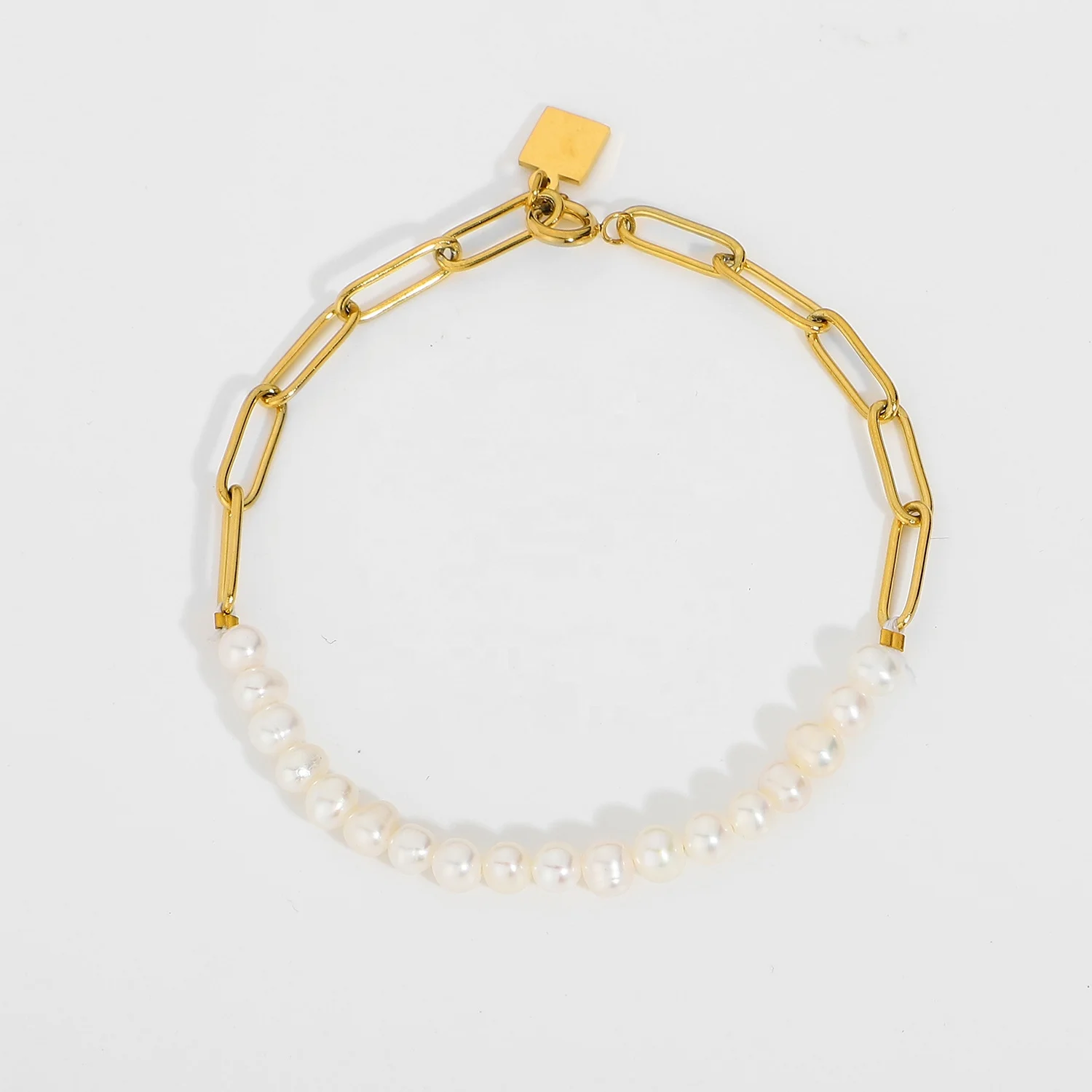 Unique Gold Chain Freshwater Pearl splicing Bracelet versatile Gold Plated Stainless Steel rectangle Link Chain bracelet
Unique Gold Chain Freshwater Pearl splicing Bracelet versatile Gold Plated Stainless Steel rectangle Link Chain bracelet