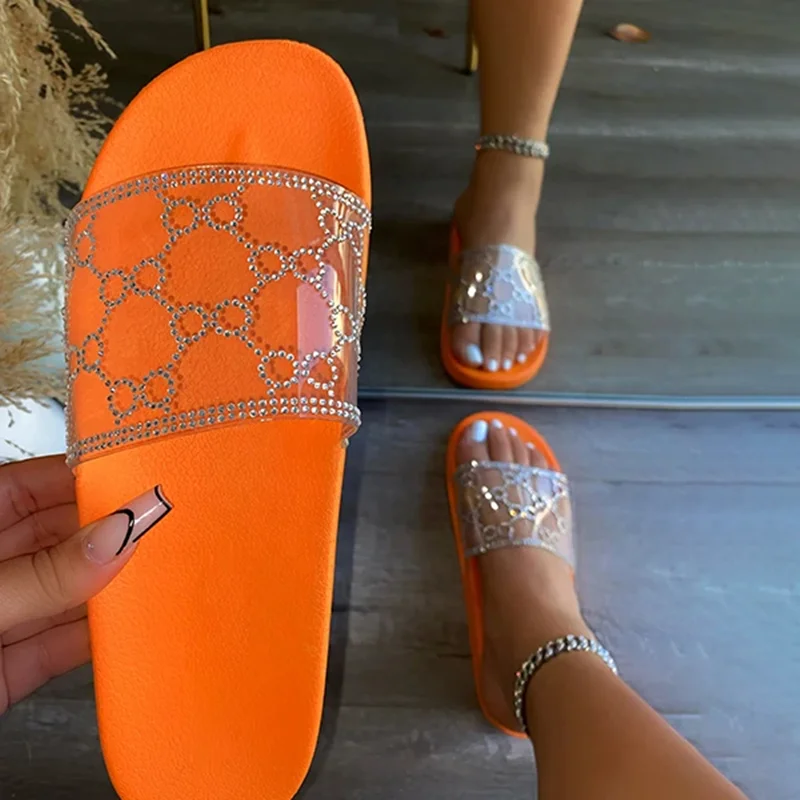 Cute Bling Diamond Decorate PVC Surface Women Summer Slippers Slides Open Round Toe Flat Comfort Outdoor Fashion Shoes, Black pink white orange
Cute Bling Diamond Decorate PVC Surface Women Summer Slippers Slides Open Round Toe Flat Comfort Outdoor Fashion Shoes, Black pink white orange