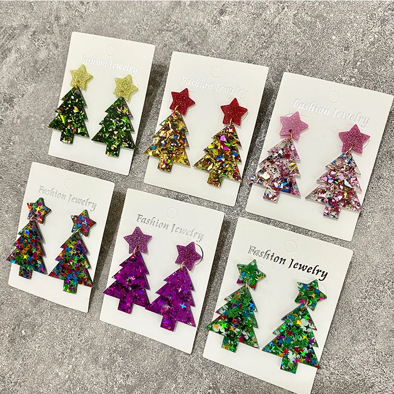 Ins Multi Colors Sparkling Christmas Tree Earring Acrylic Star Christmas Tree Earrings For Women
Ins Multi Colors Sparkling Christmas Tree Earring Acrylic Star Christmas Tree Earrings For Women