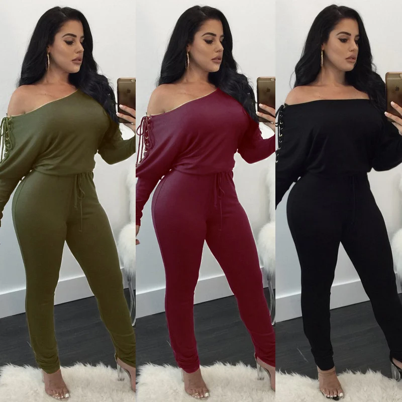 Solid color long sleeved off-the-shoulder jumpsuit for women high waisted irregular women's Trousers & Pants
Solid color long sleeved off-the-shoulder jumpsuit for women high waisted irregular women's Trousers & Pants