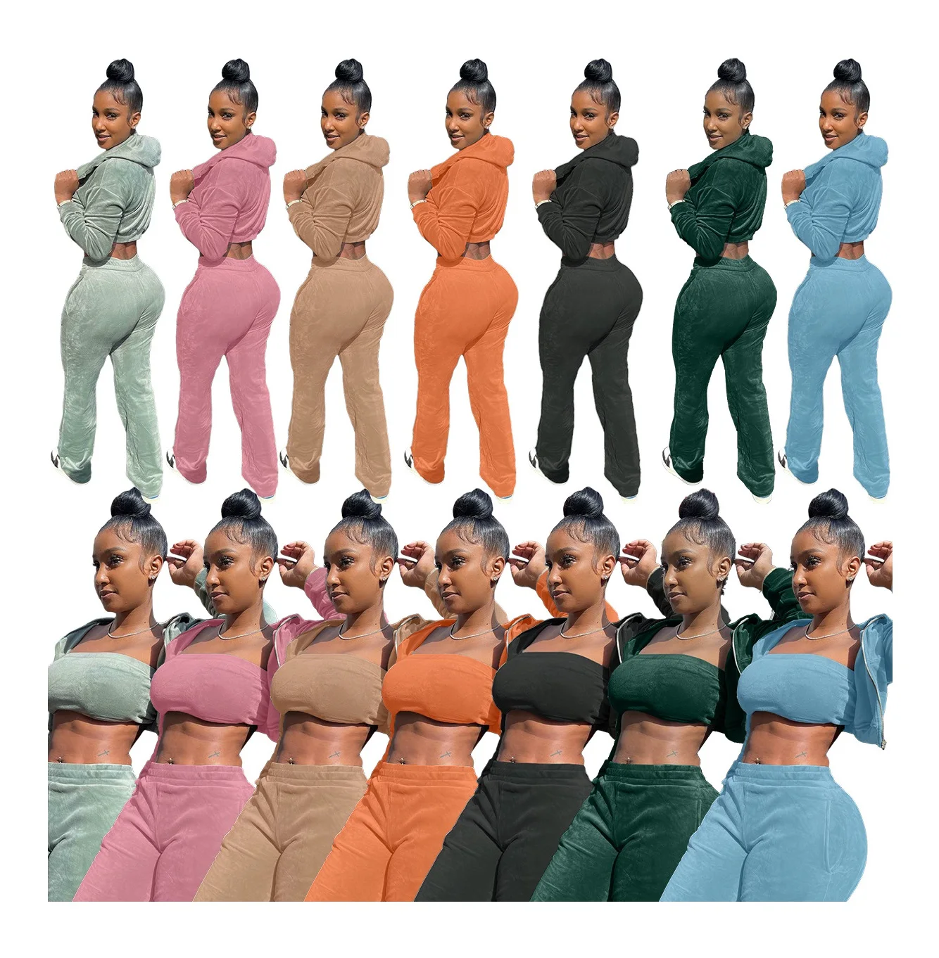 In Stock High Quality Two Pcs Outfit Women Clothing Velvet 3 Piece Winter Set Solid Jogging Suit Sportswear For Ladies
In Stock High Quality Two Pcs Outfit Women Clothing Velvet 3 Piece Winter Set Solid Jogging Suit Sportswear For Ladies