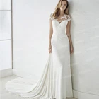 Luxury Elegant Lace Appliqued Long Tail Satin Wedding Dress Bridal Wedding Dresses