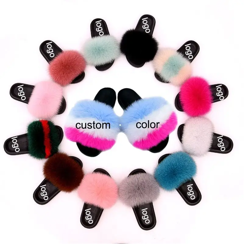

Fur Open Toe Slippers Multi Color Popular Pink Colorful Real Antistatic Slipper Pearl Morning With Slides Customized Logo