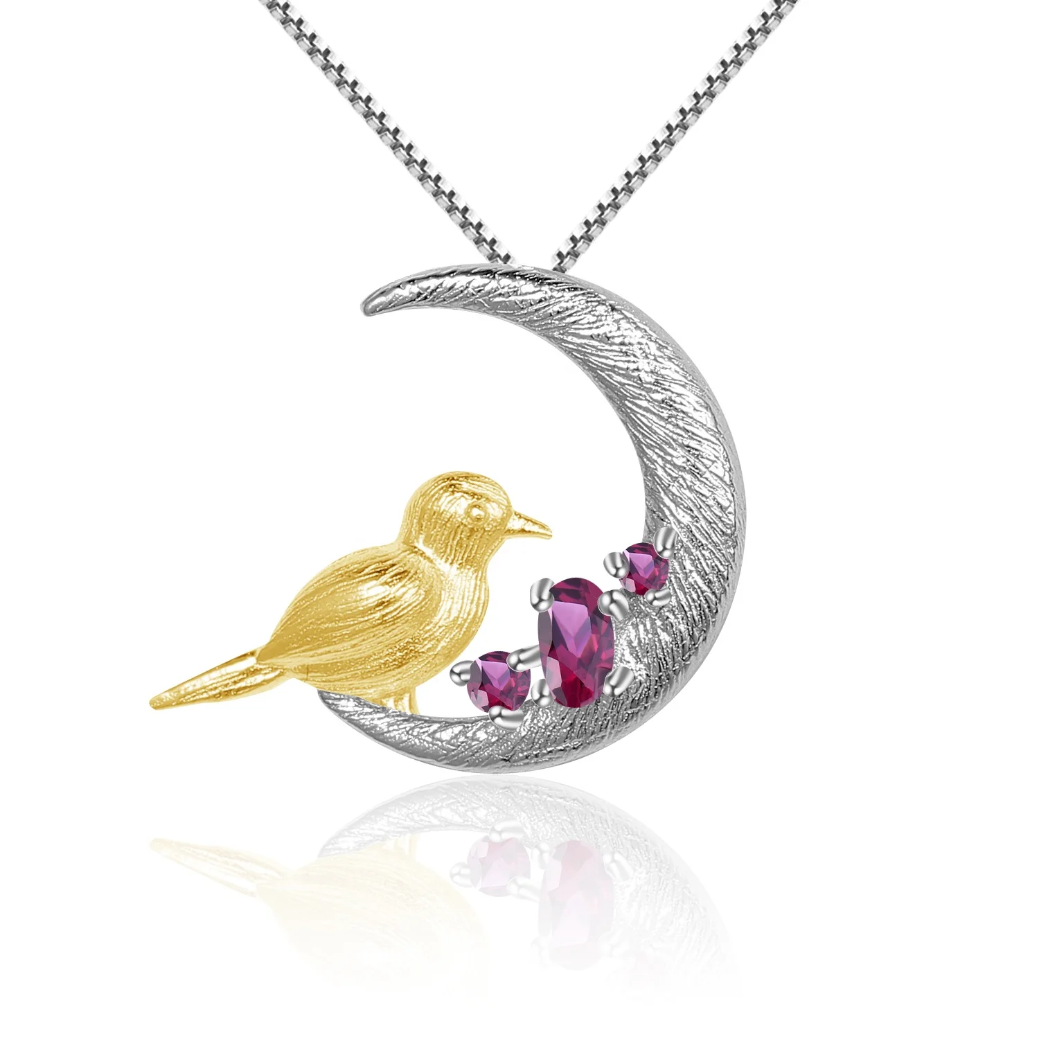 Abiding 925 Rhodolite Sterling Silver Natural Gemstone Jewelry Moon Bird Original Handmade Pendant Necklace For Women
Abiding 925 Rhodolite Sterling Silver Natural Gemstone Jewelry Moon Bird Original Handmade Pendant Necklace For Women