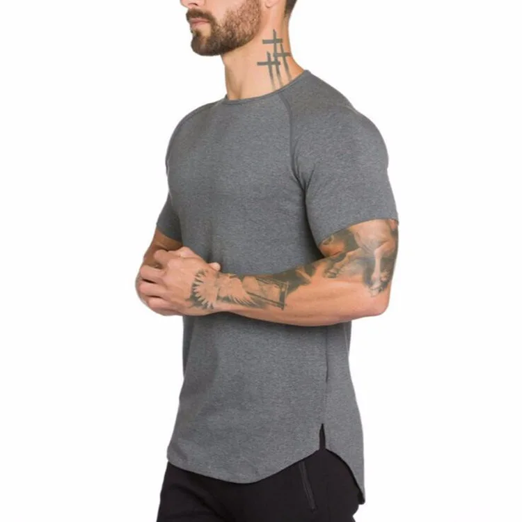 

Longer Drop Curved Hem Longline Plain Stretchy Shirts Customisable Men's Black White Army Green Gym Muscle Fit Tee Shirts