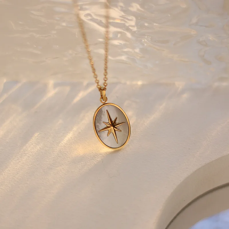 Hot Sale Ladies Stainless Steel Gold Plated Star anise star Oval White Shell Fritillary Necklace Clavicle Chain
Hot Sale Ladies Stainless Steel Gold Plated Star anise star Oval White Shell Fritillary Necklace Clavicle Chain