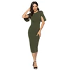 Glorious Womens Military Green Fitted Solid Color Empire Waist Under Knee Length Dress