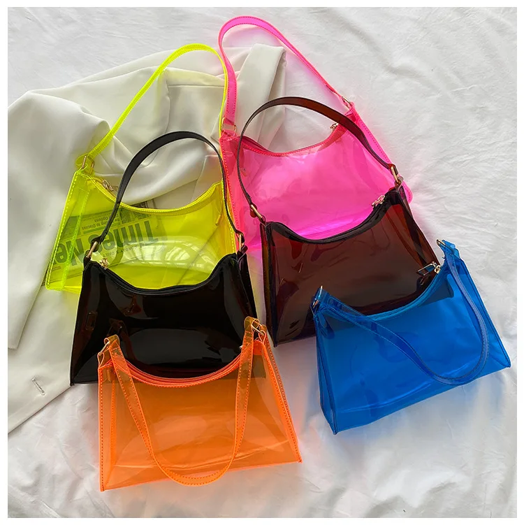Summer fashion pure color clear transparent plastic women jelly bags underarm shoulder bags, As pics
Summer fashion pure color clear transparent plastic women jelly bags underarm shoulder bags, As pics