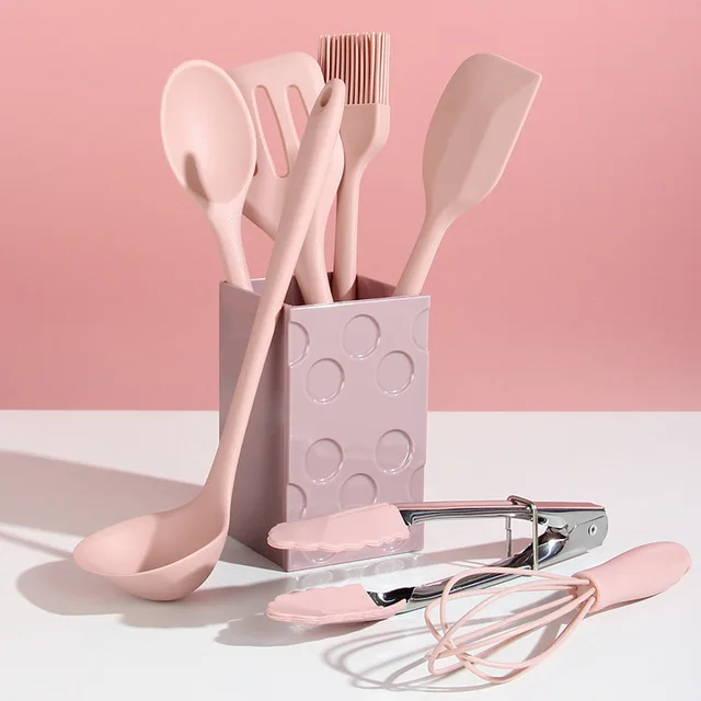 Home Silicone Kitchen Cooking Accessories Utensils Heat Resistant Baking Utensil Set with Holder, Pink, green, grey
Home Silicone Kitchen Cooking Accessories Utensils Heat Resistant Baking Utensil Set with Holder, Pink, green, grey