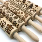 Christmas embossing wooden rolling pin Christmas printed laser rolling pin