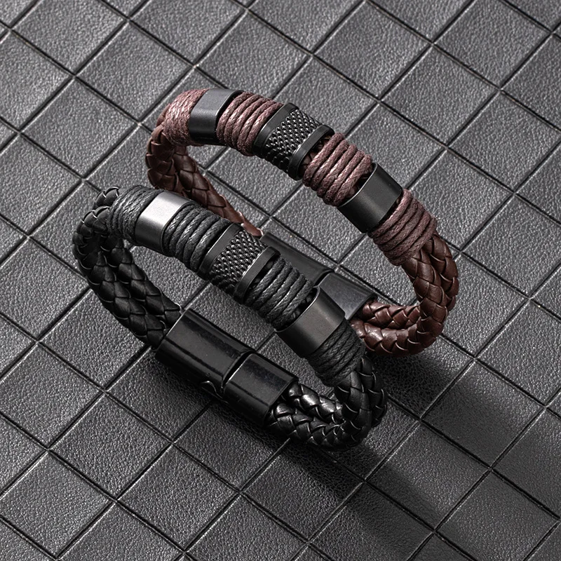 men's hand-woven pu bracelet fashion jewelry magnet buckle leather bracelet double design DIY wholesale
men's hand-woven pu bracelet fashion jewelry magnet buckle leather bracelet double design DIY wholesale