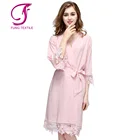 FUNG 3028 Special Gold Cotton Bride Night Robe Knee Length Wedding Dresses