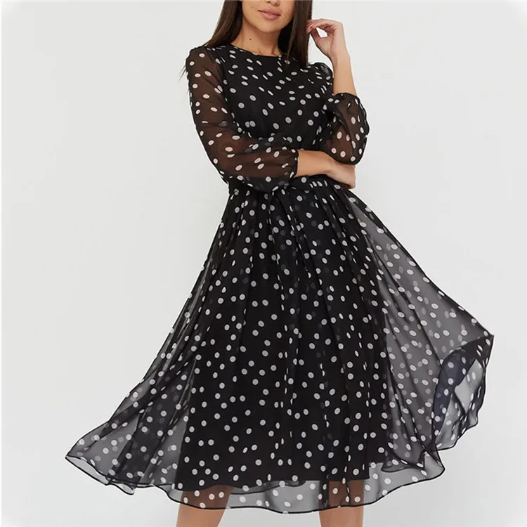 Autumn 2021 women's long sleeve round neck belt Chiffon print sexy lace Polka Dot Dress
Autumn 2021 women's long sleeve round neck belt Chiffon print sexy lace Polka Dot Dress
