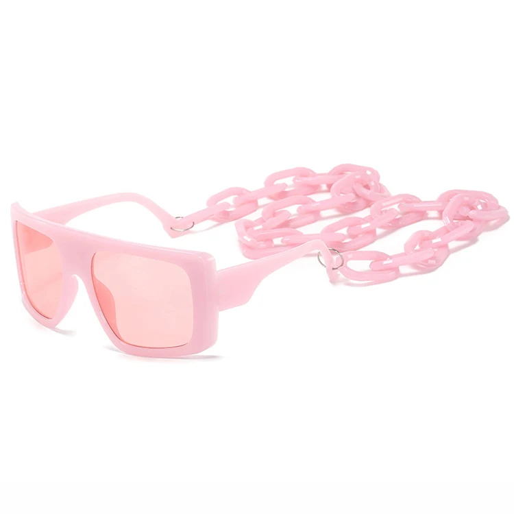 HUAYI Custom temple pink strap necklace big chain glasses square oversized sunglasses with chains 2021 
HUAYI Custom temple pink strap necklace big chain glasses square oversized sunglasses with chains 2021