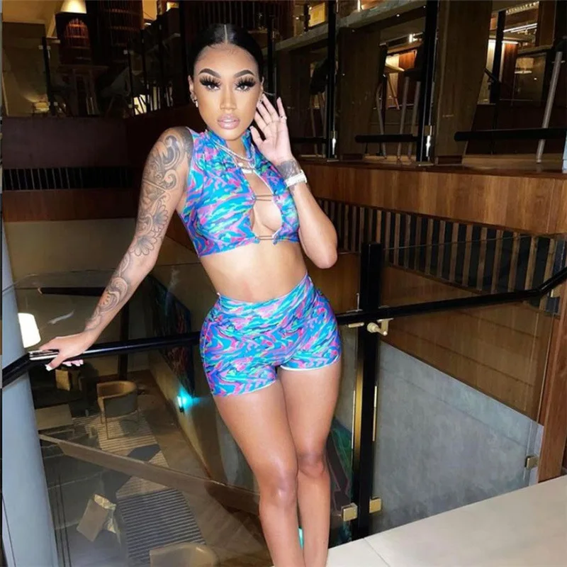 2021 Button Cohesion Hollow Out Sleeveless Women Short Sets Women Short Sets 
2021 Button Cohesion Hollow Out Sleeveless Women Short Sets Women Short Sets
