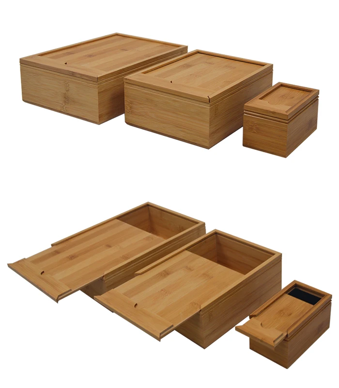 Customized High Grade Sliding Lid Bamboo Box In Packaging Storage Wood