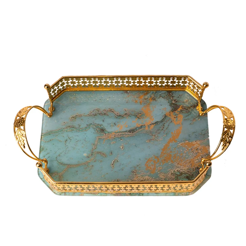 Tea set tray rectangular luxury charm gilt-edged iron double ear design tempered glass tray, Multicolor
Tea set tray rectangular luxury charm gilt-edged iron double ear design tempered glass tray, Multicolor