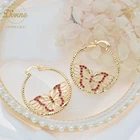 Hoop Earring Earrings Newest Design Colourful Rhinestone 14k Gold Plant Women Large Butterfly Hoop Earring