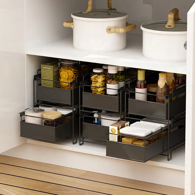 Space saving organiser pull out kitchen cabinet organizer stackable storage drawers, White or black
Space saving organiser pull out kitchen cabinet organizer stackable storage drawers, White or black