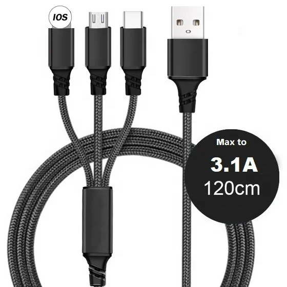 Multi Charging Cable 3 in 1 Nylon Braided Max to 3.1A Faster Micro USB C Cable For iPhone Mobile Phone Cable
Multi Charging Cable 3 in 1 Nylon Braided Max to 3.1A Faster Micro USB C Cable For iPhone Mobile Phone Cable